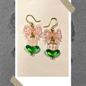Coquette pink girly bow earrings